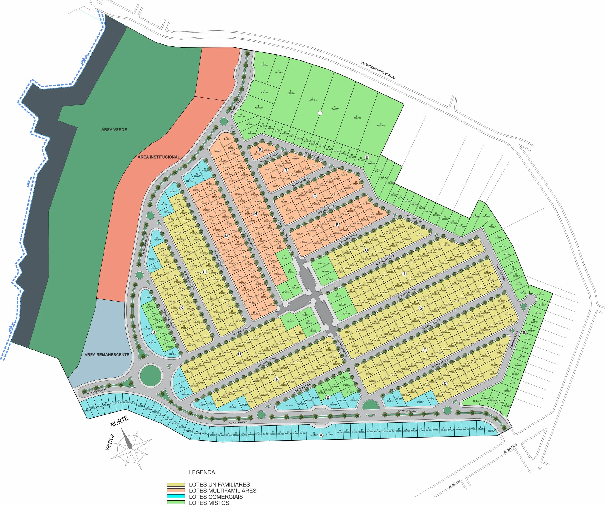 Planta geral do loteamento com o parcelamento dos lotes