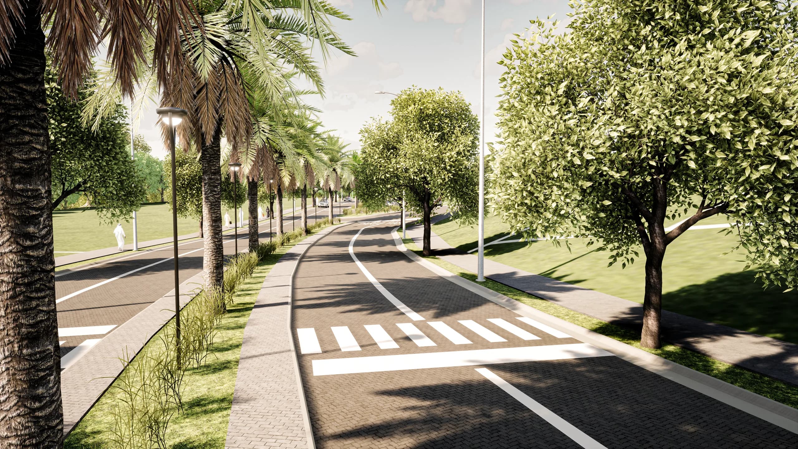 Maquete eletrônica de avenida arborizada do loteamento