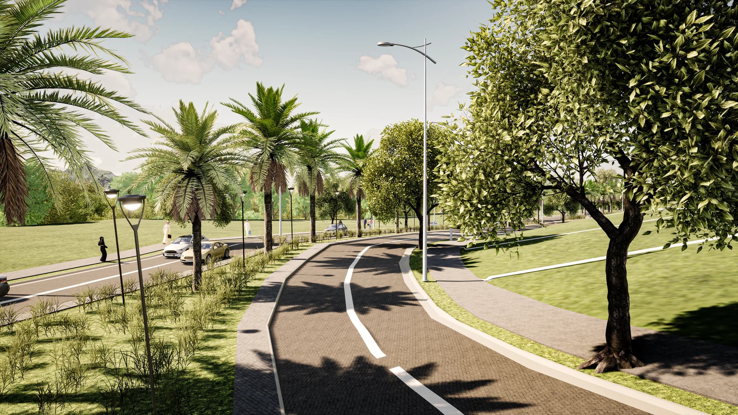 Maquete eletrônica de avenida arborizada do loteamento